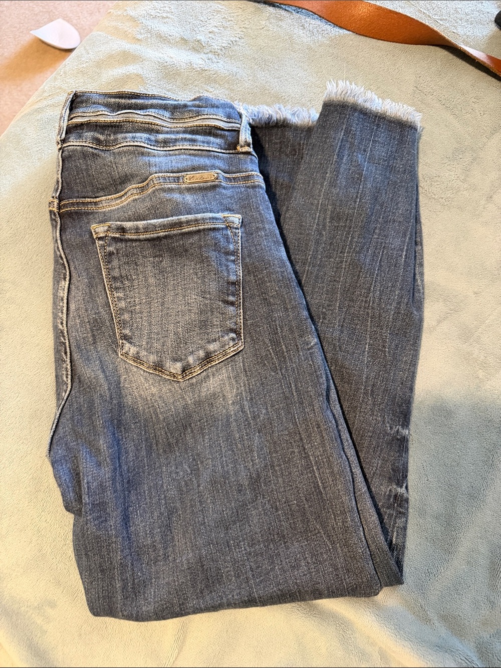 KanCan Straight Leg Jeans with Frayed Hem - Blue Wash